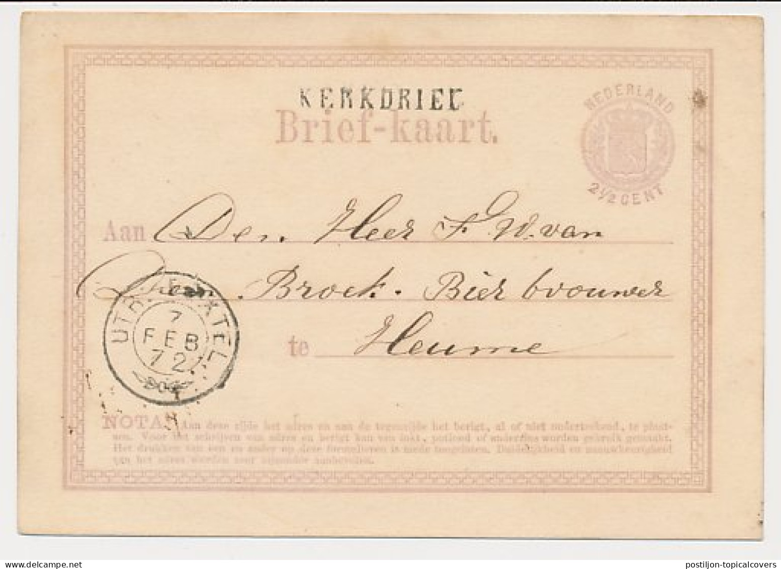 Kerkdriel - Trein Takjestempel Utrecht - Boxtel 1872 - Brieven En Documenten