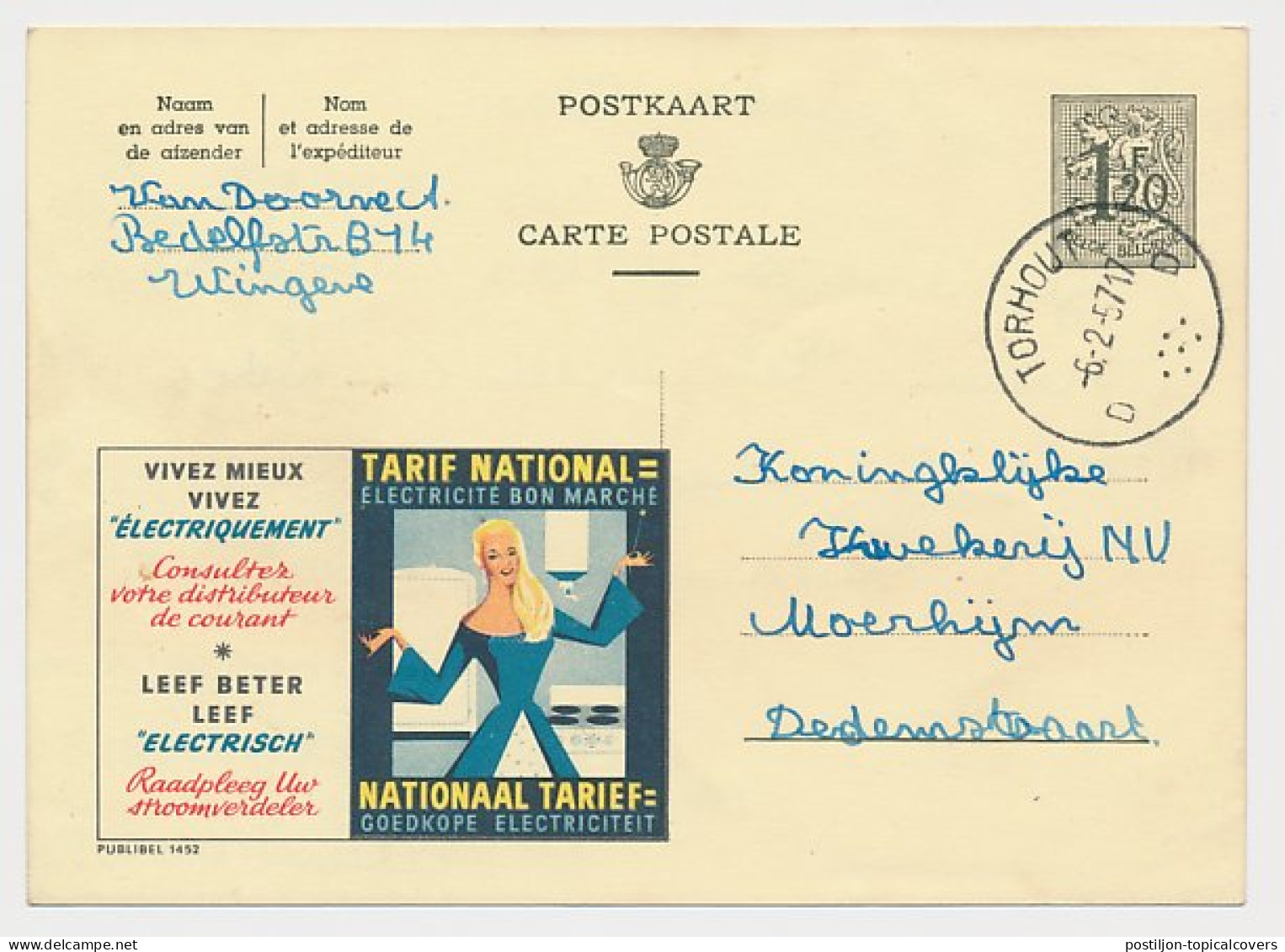 Publibel - Postal Stationery Belgium 1957 Electricity - Elektrizität