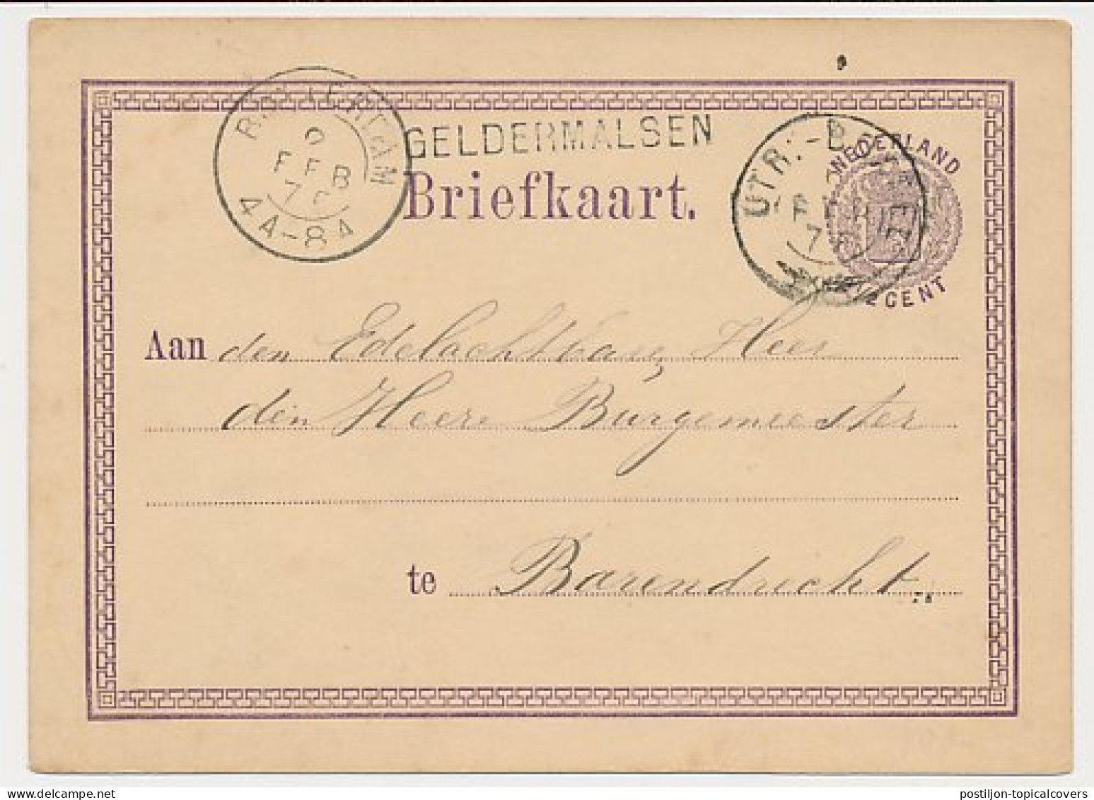 Geldermalsen - Trein Takjestempel Utrecht - Boxtel 1876 - Storia Postale