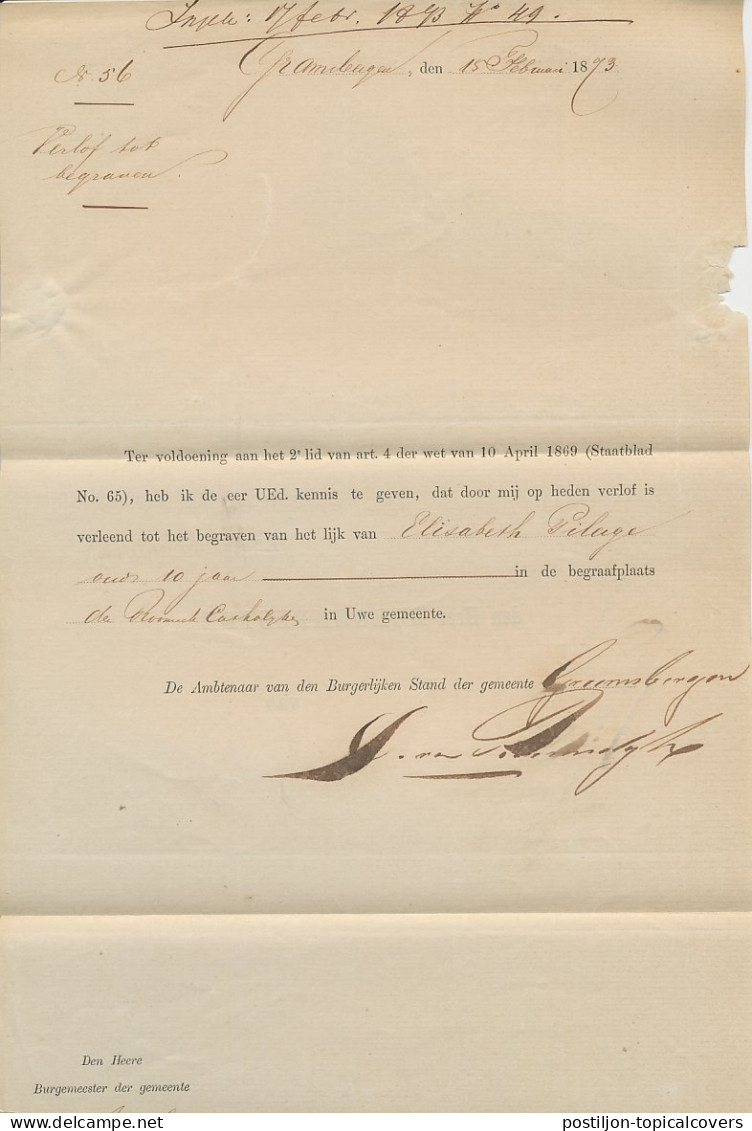 Naamstempel Gramsbergen 1873 - Briefe U. Dokumente