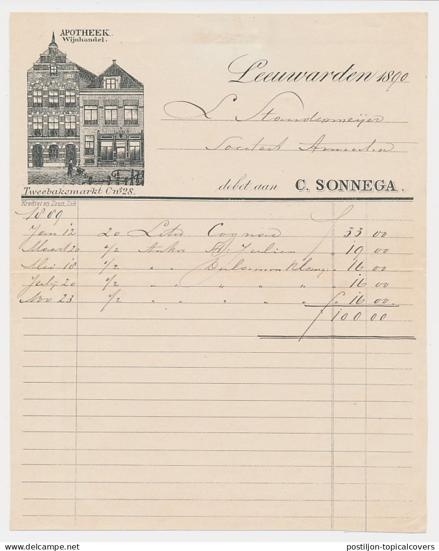 Nota Leeuwarden 1890 - Apotheek - Wijnhandel - Pays-Bas