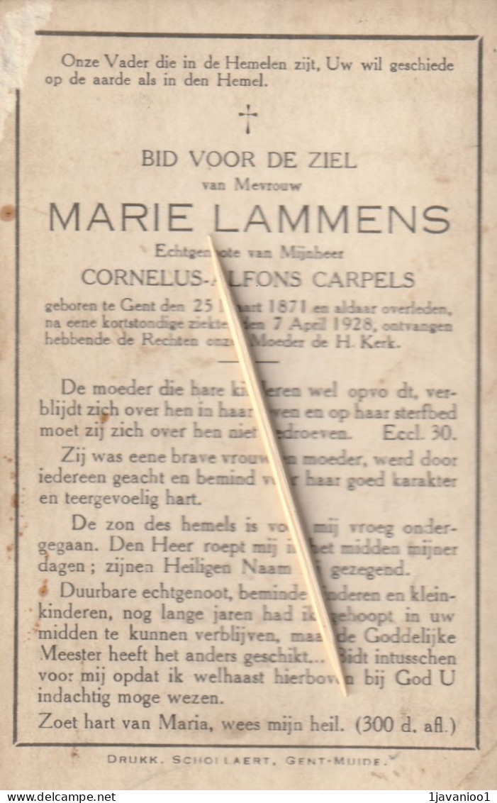 Gent, 1928, Marie Lammens, Carpels - Devotion Images