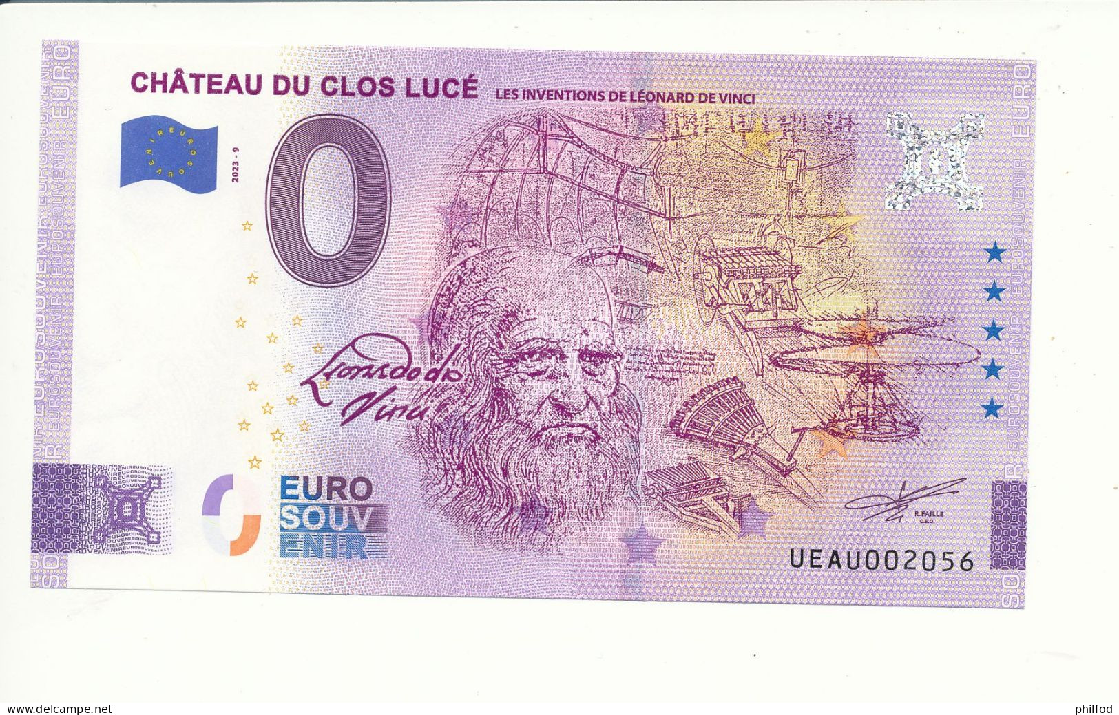 Billet Touristique 0 Euro - CHÂTEAU DU CLOS LUCÉ LES INVENTIONS DE LÉONARD DE VINCI - UEAU - 2023-9 - N° 2056 - Other & Unclassified