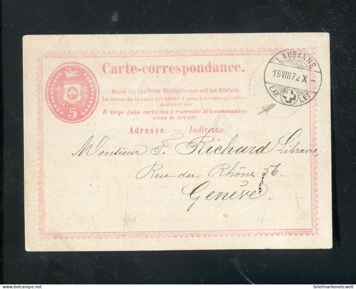 "SCHWEIZ" 1872, Postkarte Ex Lausanne Nach Geneve, Schoene Karte ! (B1233) - Entiers Postaux