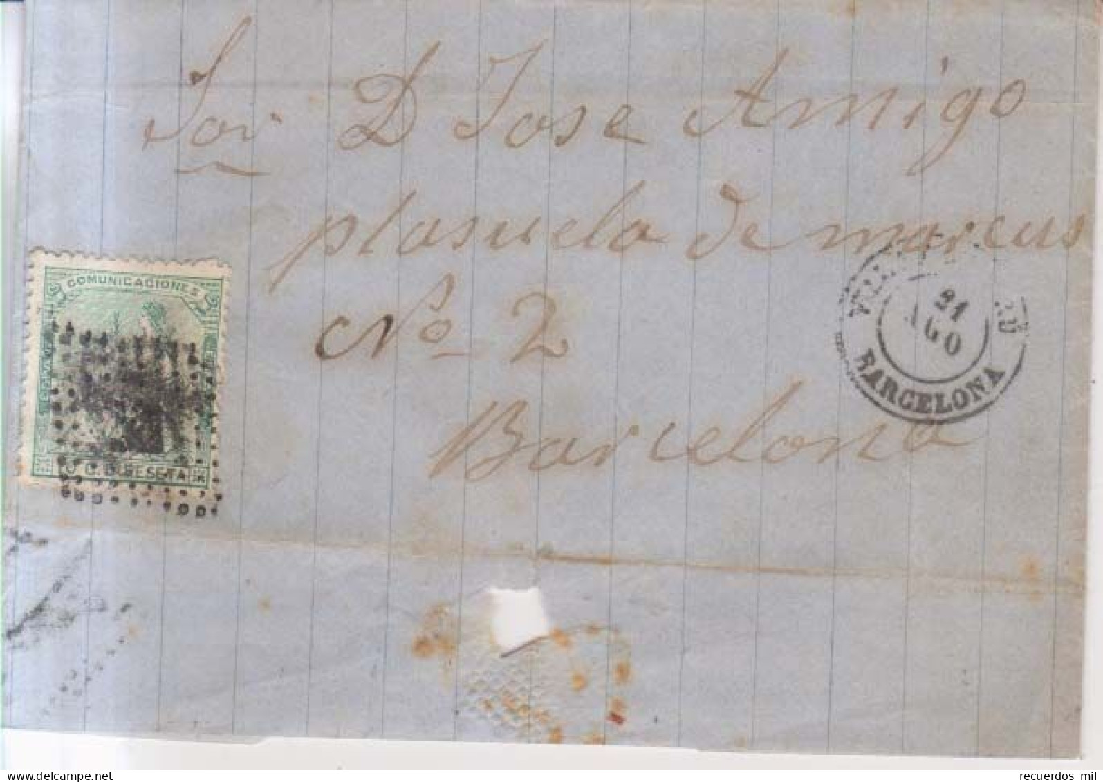 Año 1873 Edifil 133 Envuelta Matasellos Rombo Villanueva Y La Geltru Barcelona Concepcion Pascual - Storia Postale