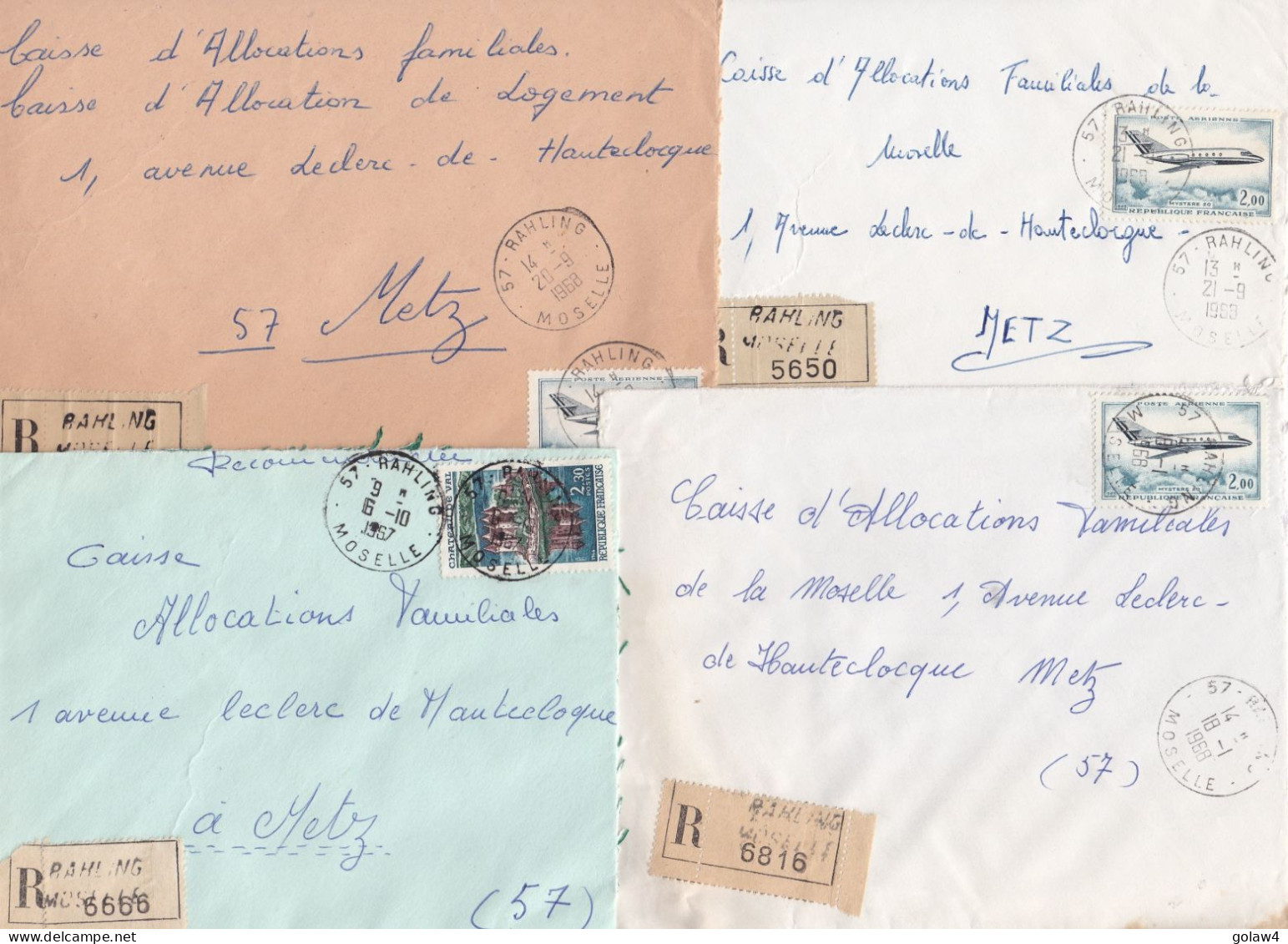 37048# LOT 15 LETTRES FRANCHISE PARTIELLE RECOMMANDE Obl RAHLING MOSELLE 1967 1968 Pour METZ 57 - Covers & Documents