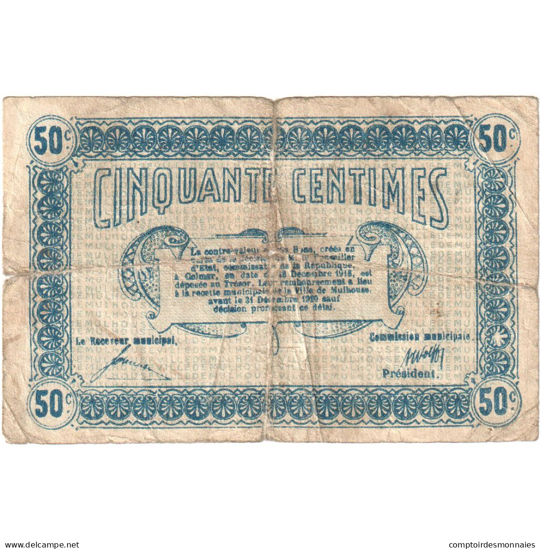 France, Mulhouse, 50 Centimes, 1918, B, Pirot:132-1 - Chambre De Commerce