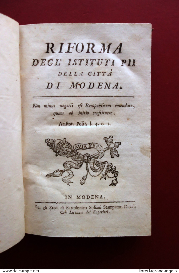 Riforma Degli Istituti Pii Della Città Di Modena Soliani 1787 Originale Raro - Unclassified
