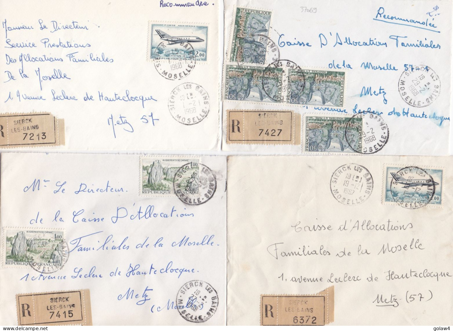 37069# LOT 19 LETTRES FRANCHISE PARTIELLE RECOMMANDE Obl SIERCK LES BAINS MOSELLE 1967 1968 Pour METZ 57 - Briefe U. Dokumente