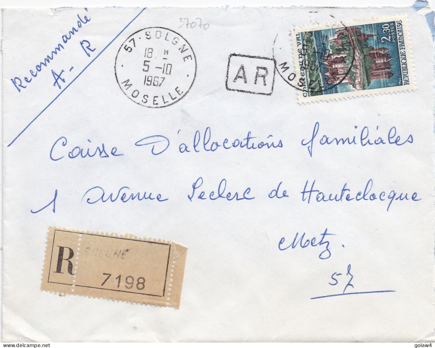 37070# LETTRE FRANCHISE PARTIELLE RECOMMANDE Obl SOLGNE MOSELLE 1967 Pour METZ 57 - Covers & Documents