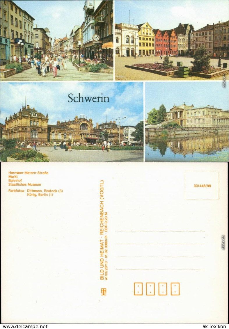 Schwerin Hermann-Matern-Straße, Markt, Bahnhof, Staatliches Museum 1988 - Schwerin