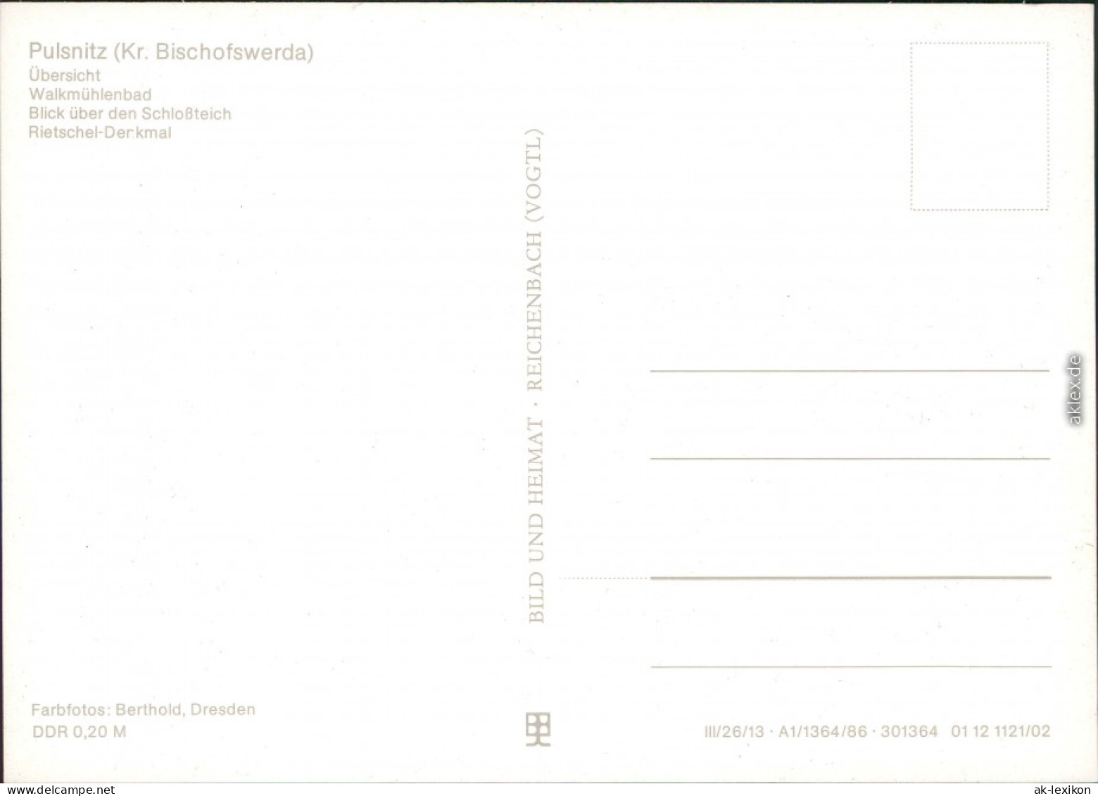 Pulsnitz Übersicht, Walkmühlenbad, Schlossteich, Rietschel-Denkmal 1986 - Pulsnitz