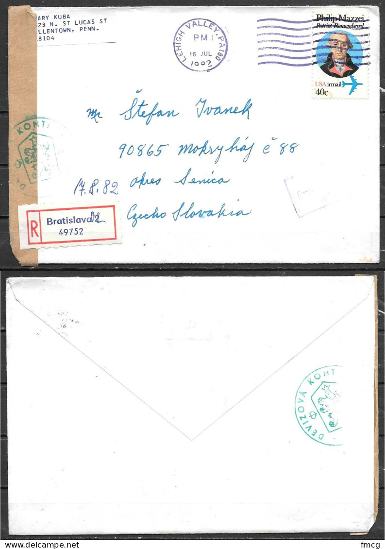 1992 Lehigh Valley PA (16 Jul) 40c Mazzei Airmail To Czechoslovakia, Censored  - Storia Postale