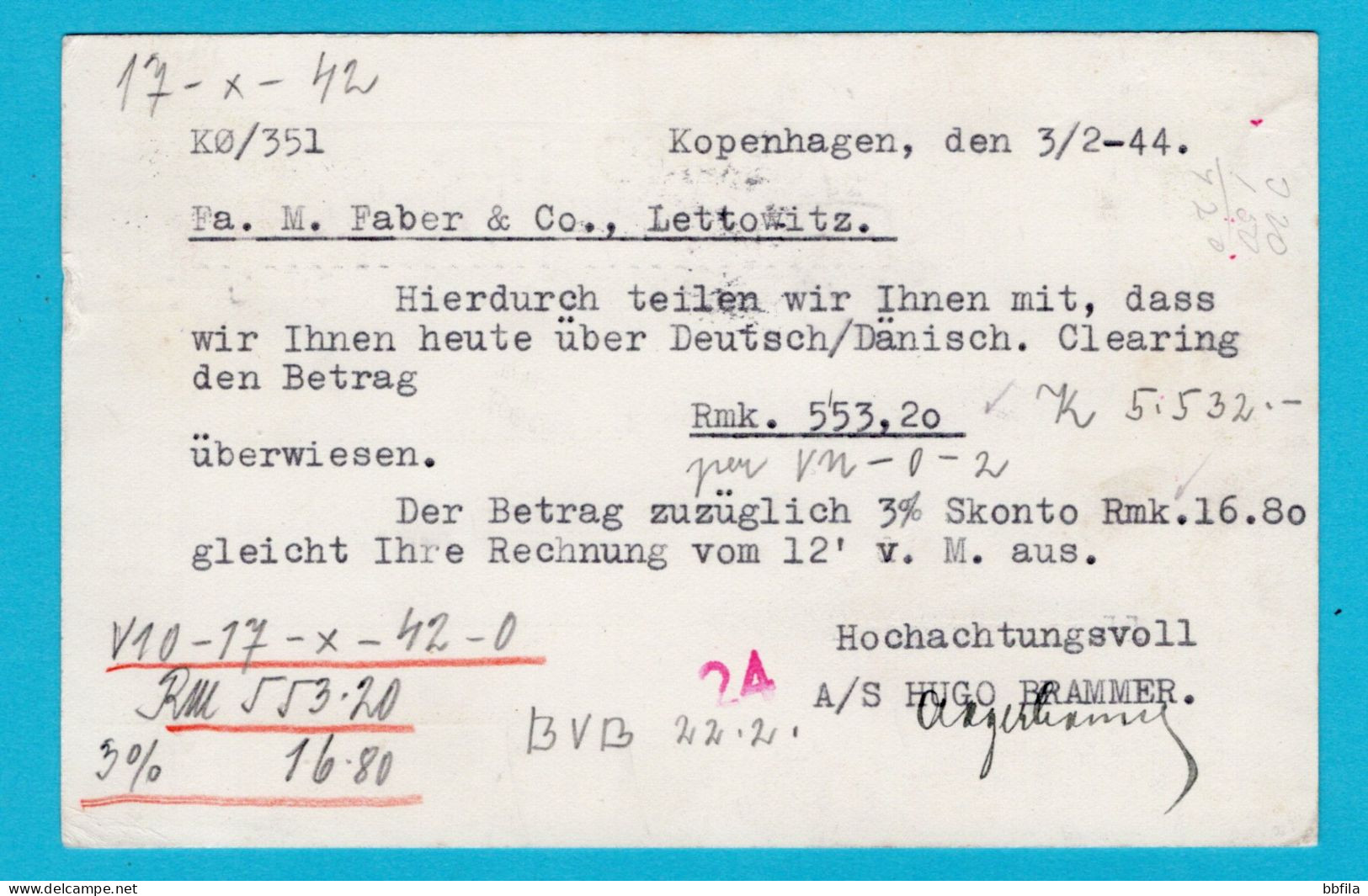 DENMARK Postal Stationery Card 1944 Kobenhavn To Lettowitz, Bohmen Und Mähren With Hamburg Censor And Full Description - Interi Postali
