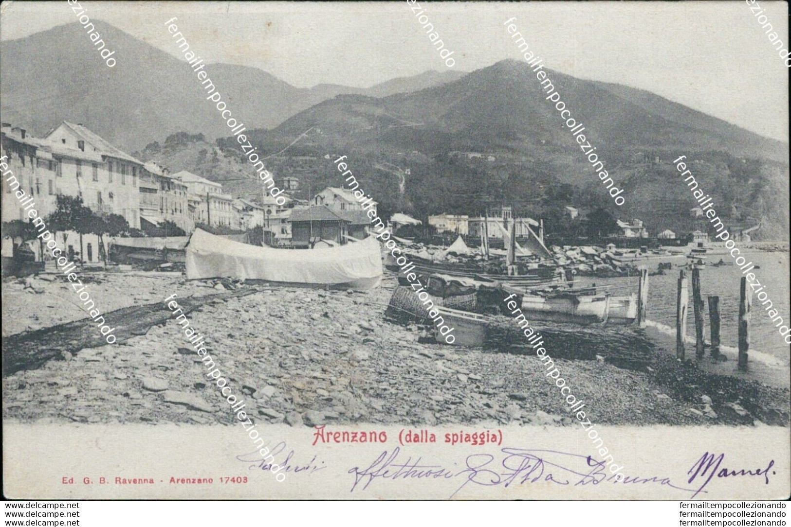 Az482 Cartolina Arenzano Dalla Spiaggia 1906 Genova Liguria Inizio 900 - Genova (Genoa)