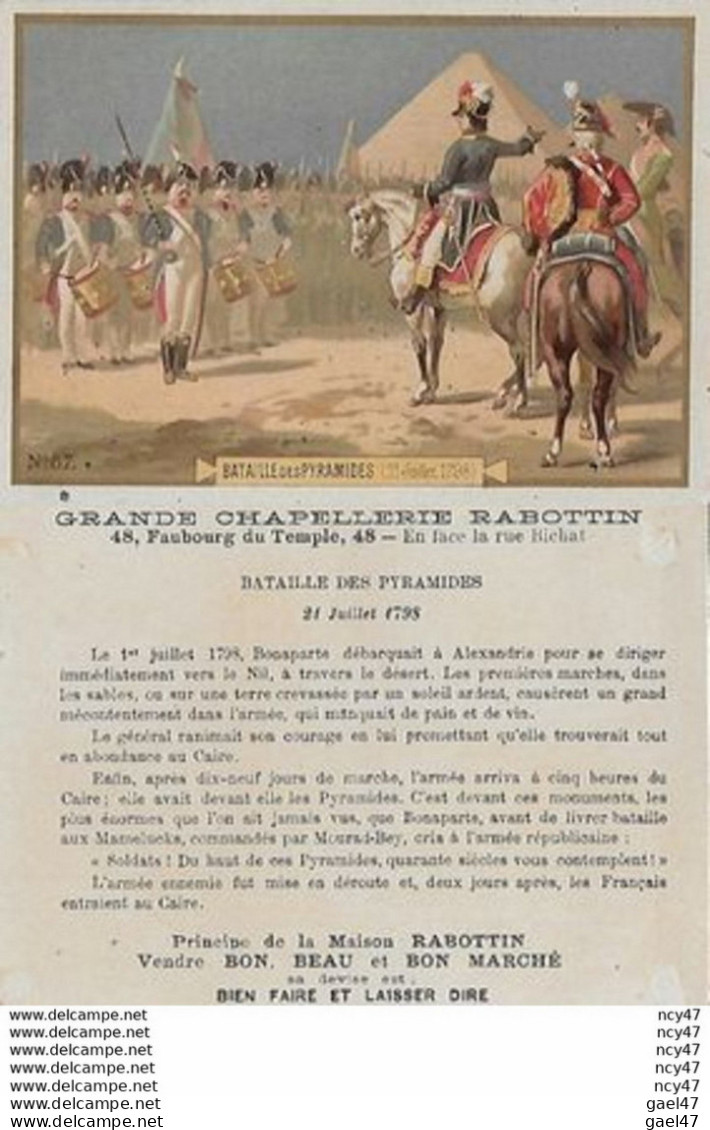 CHROMOS. Magasin  "Grande Chapellerie Rabottin" (Paris)  Bataille Des Pyramides...S3556 Militaria - Sonstige & Ohne Zuordnung