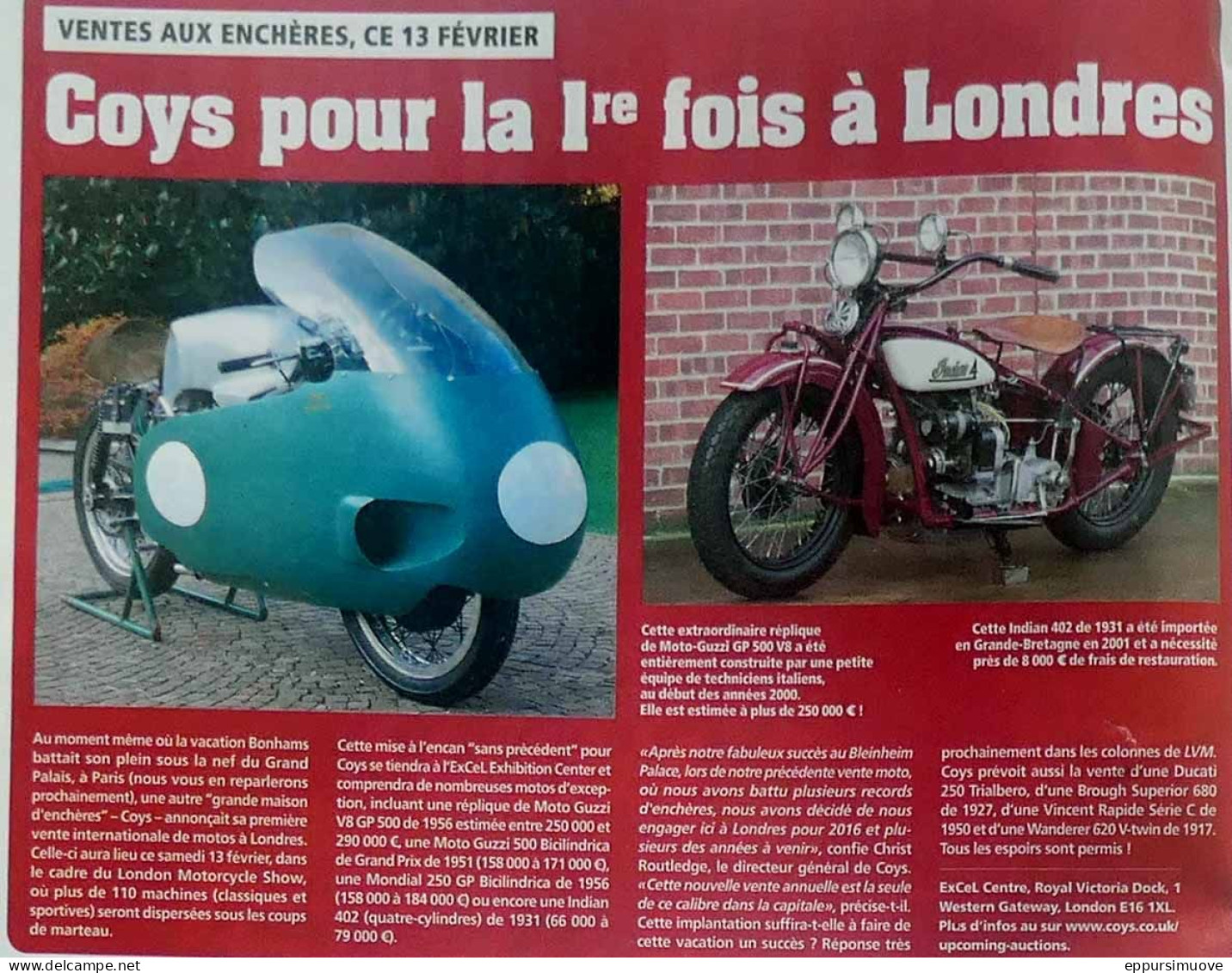 Article Papier MOTO GUZZI GP 500 V8 Février 2016 LVMF - Non Classés