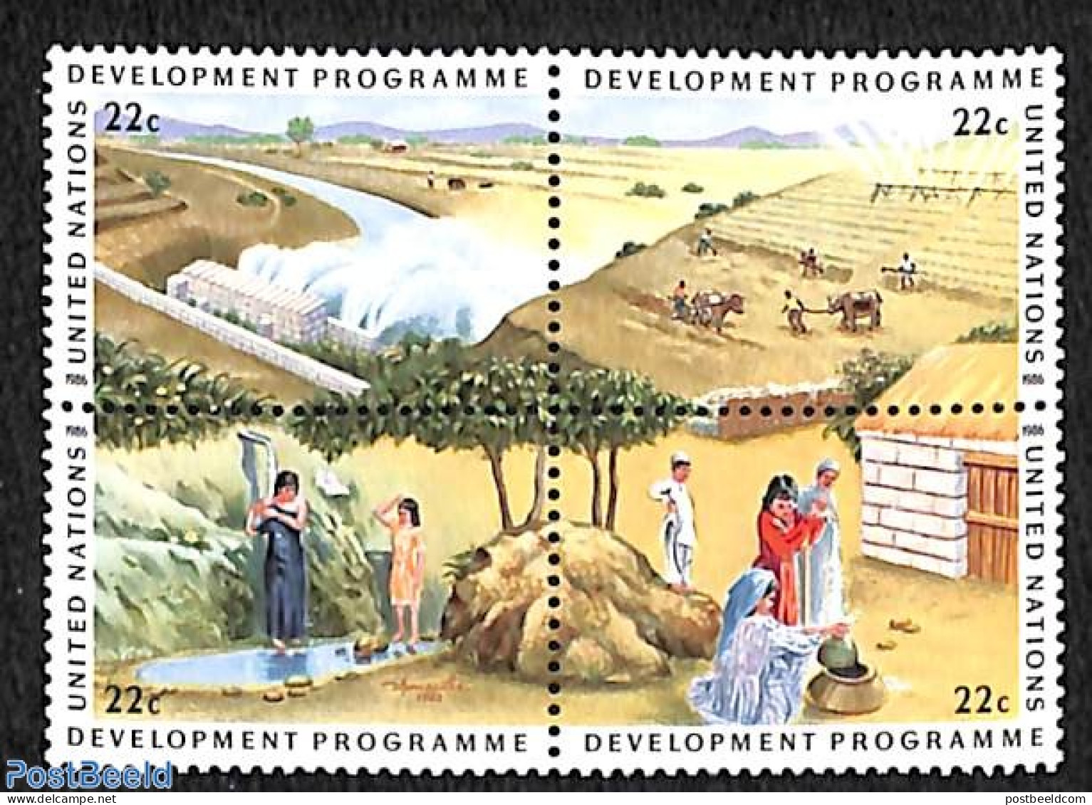 United Nations, New York 1986 Development Programme 4v [+], Mint NH, Nature - Various - Water, Dams & Falls - Agricult.. - Agriculture