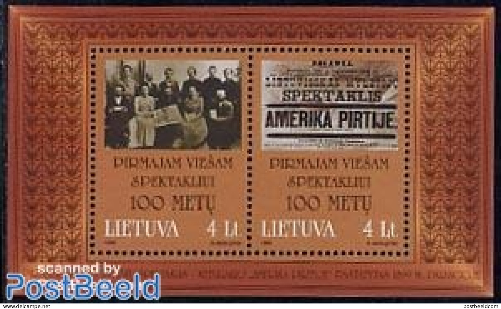 Lithuania 1999 Amerika Pirtije S/s, Mint NH, Performance Art - Theatre - Theatre