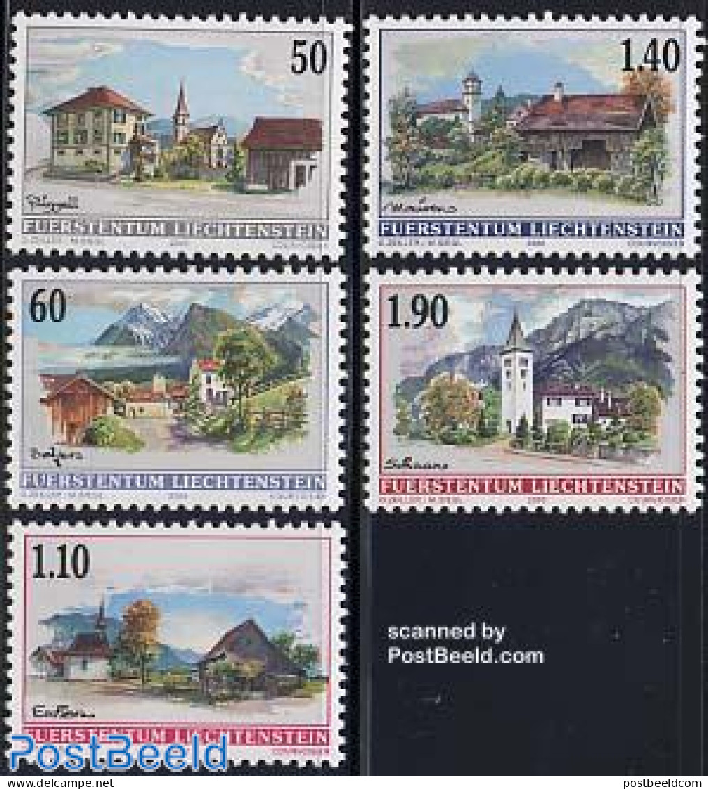 Liechtenstein 2000 Definitives, Views 5v, Mint NH, Religion - Churches, Temples, Mosques, Synagogues - Neufs