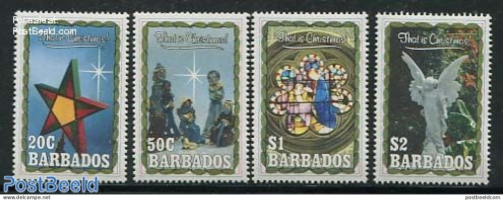 Barbados 1990 Christmas 4v, Mint NH, Religion - Angels - Christmas - Art - Sculpture - Stained Glass And Windows - Christendom