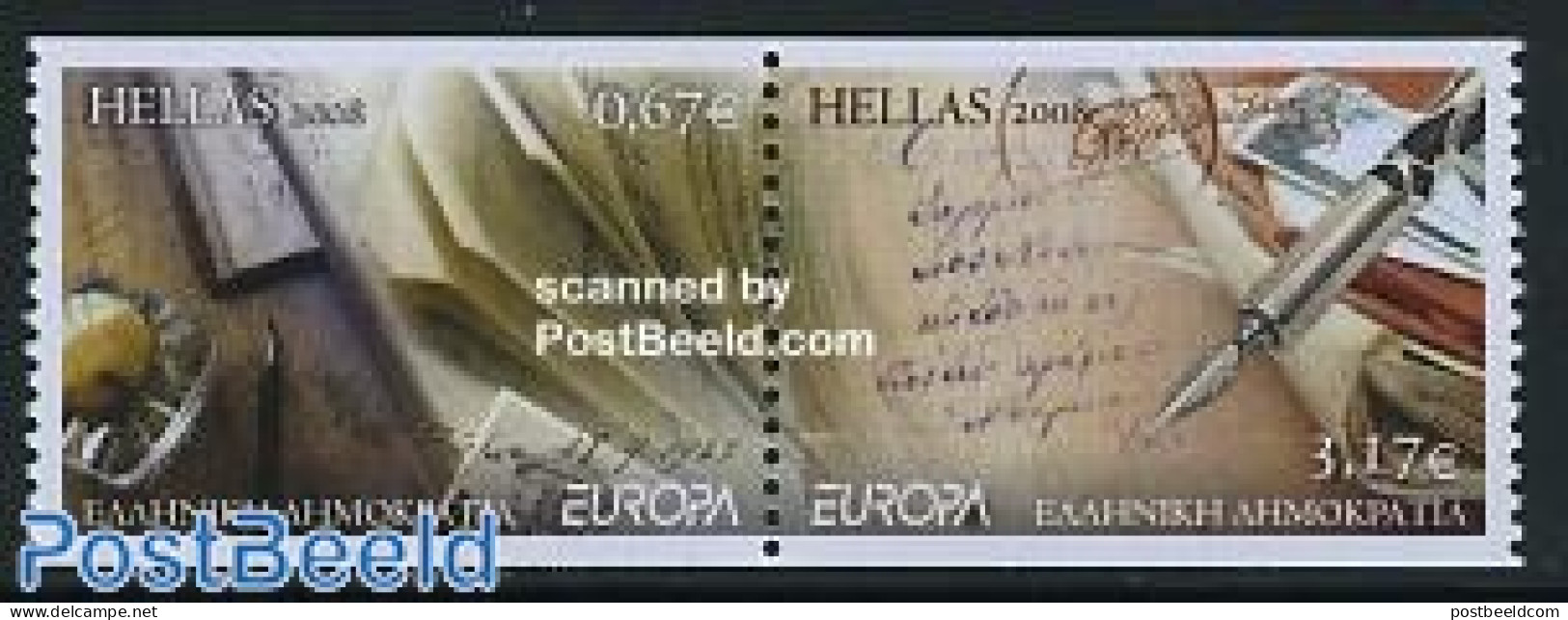 Greece 2008 Europa 2v [:] From Booklet, Mint NH, History - Europa (cept) - Art - Handwriting And Autographs - Unused Stamps