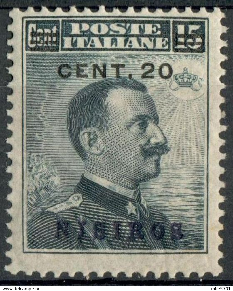 REGNO COLONIE EGEO NISIRO 1916 FRANCOBOLLO C. 20 SU C. 15 SOPRASTAMPA 'NISIROS' NUOVO MNH ** SASSONE 8 - Egée (Nisiro)