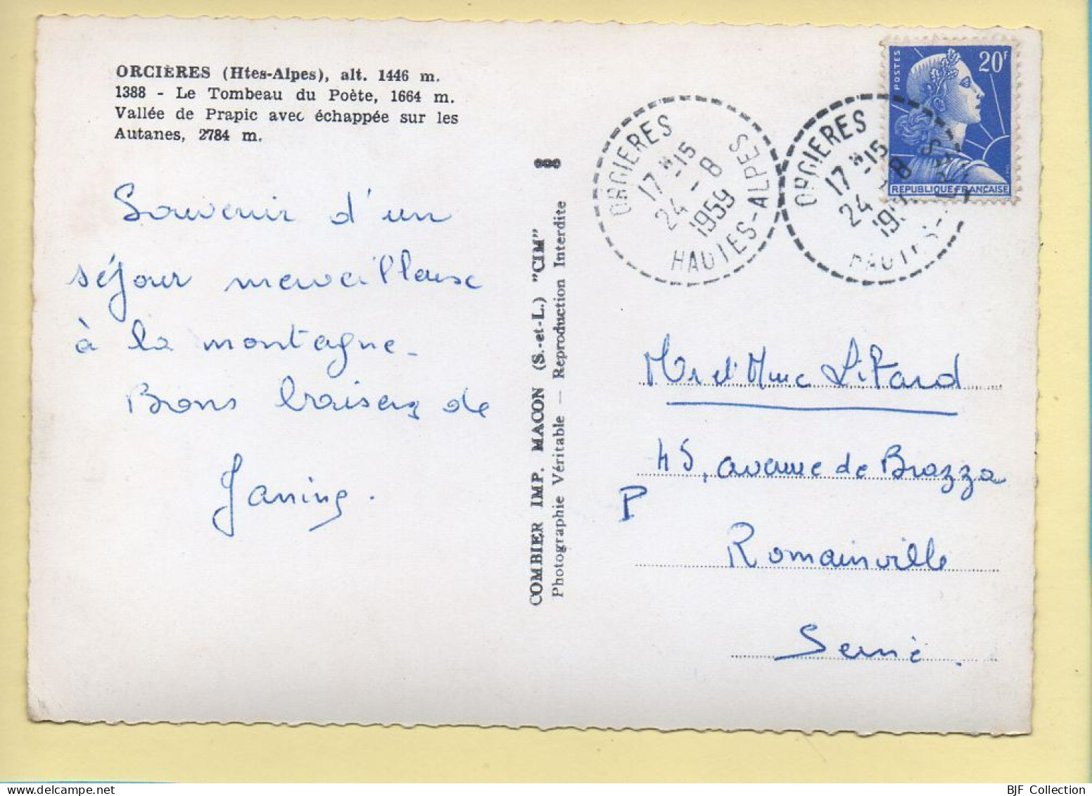 05. ORCIERES – Le Tombeau Du Poète / Vallée De Prapic Avec échappée Sur Les Autanes / CPSM (voir Scan Recto/verso) - Orcieres