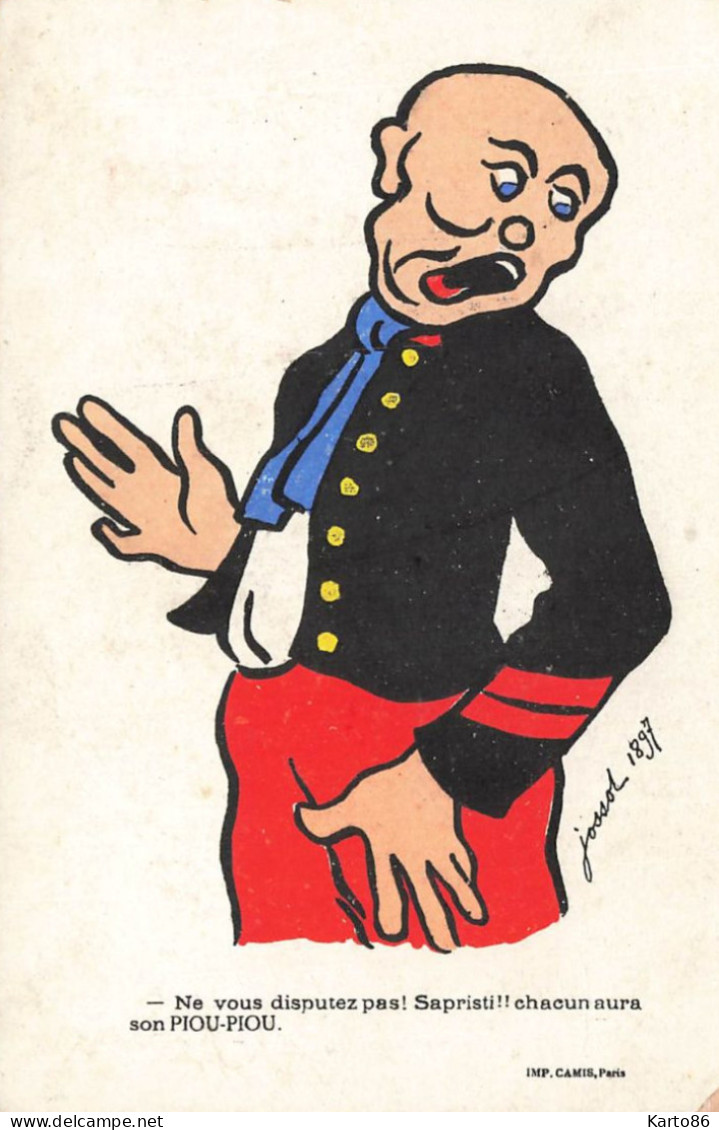 JOSSOT * Illustrateur Jossot * Chacun Aura Son Piou Piou ! * Image Ancienne Publicitaire " Biscuits PERNOT " * 12x7.5cm - Jossot