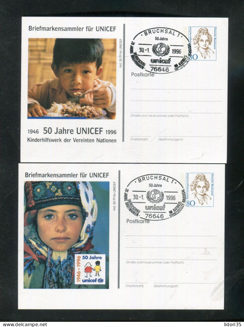 "BUNDESREPUBLIK DEUTSCHLAND" 1996, 2 Privat-Postkarte "UNICEF" Je SSt. "BRUCHSAL" (L1258) - Cartoline Private - Usati