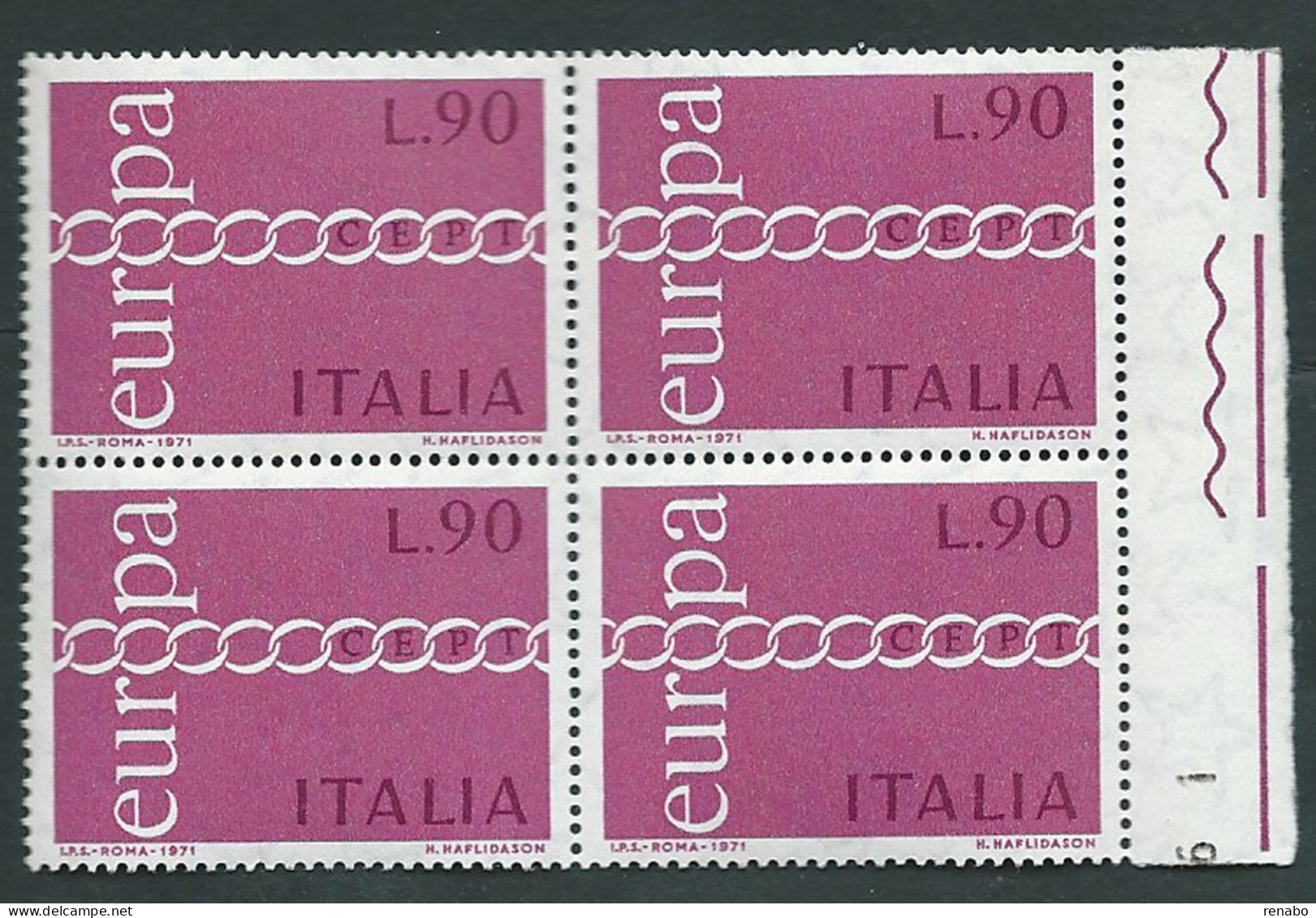 Italia 1971; EUROPA CEPT Lire 90, Quartina Di Bordo. - 1971-80:  Nuovi