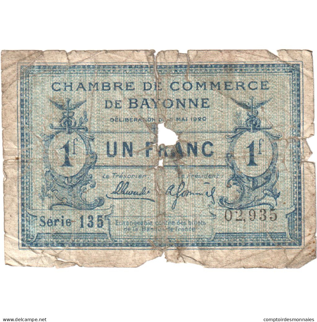 France, Bayonne, 1 Franc, 1920, AB, Pirot:21-67 - Chamber Of Commerce