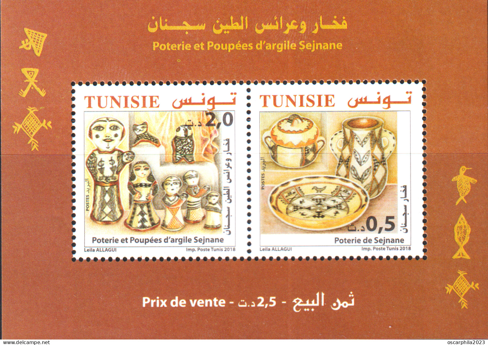 2018- Tunisie - Poterie Et Poupées D’argile De Sejnane - Série Complète  -  2V -  +  Bloc Perforé - MNH ***** - Sonstige & Ohne Zuordnung