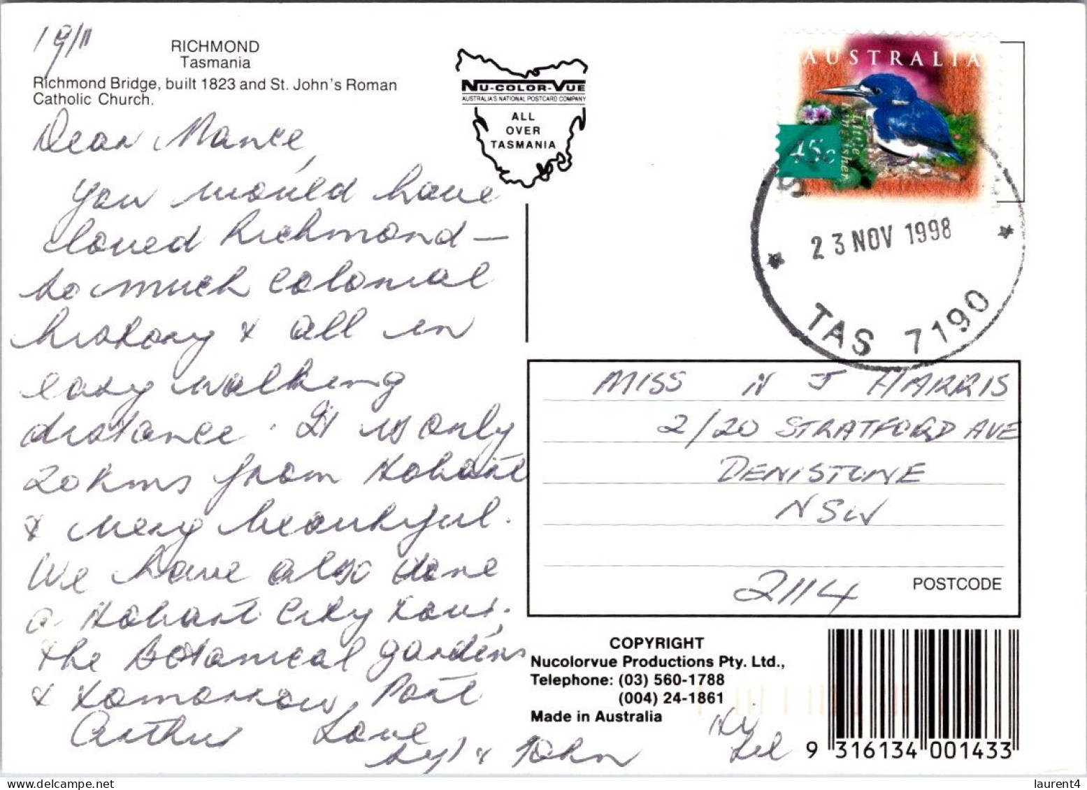 11-5-2024 (4 Z 41) Australia - TAS - Richmond  (posted 1997 With Bird Stamp) - Sonstige & Ohne Zuordnung