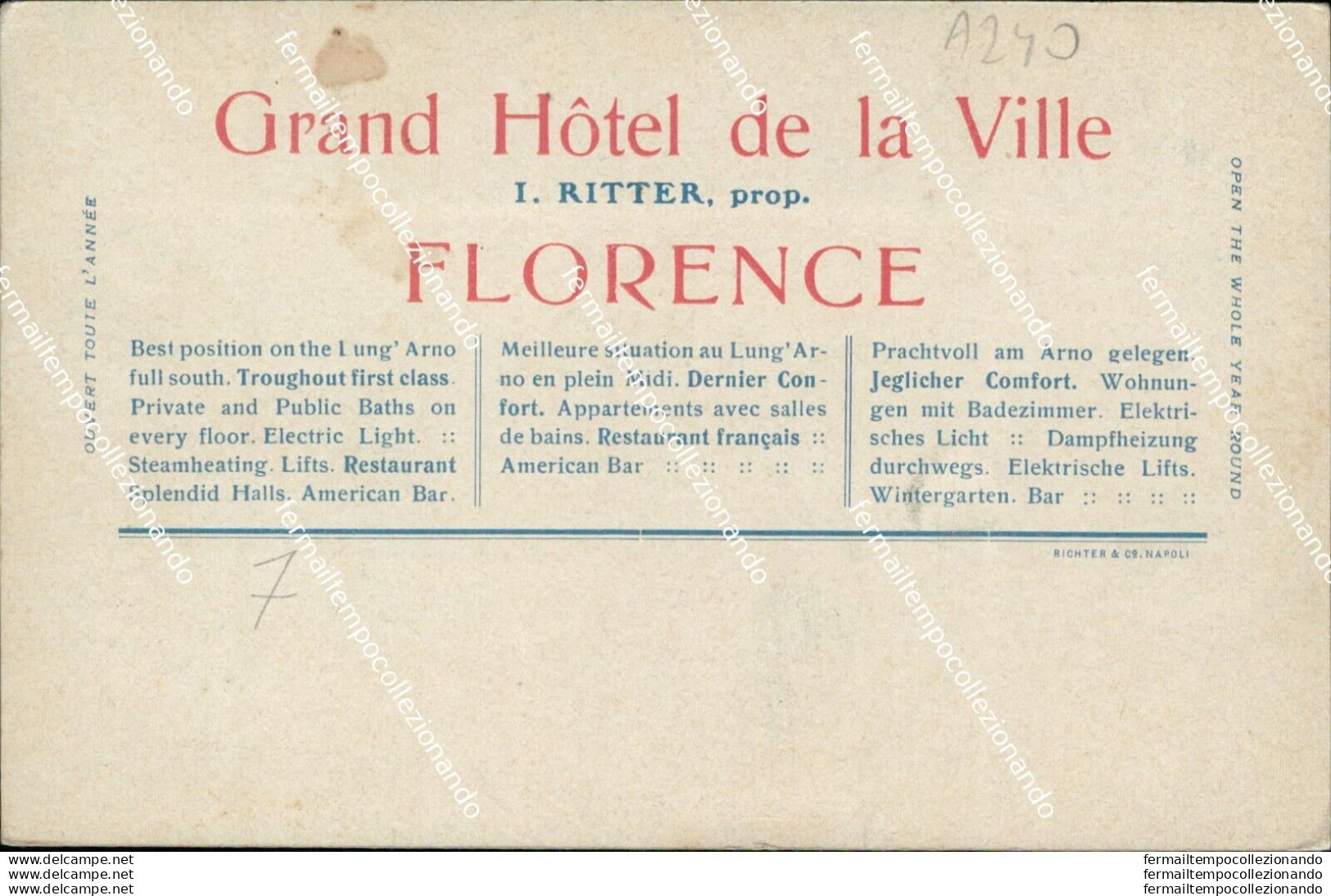 Az40 Cartolina Firenze Citta' Grand Hotel De La Ville - Firenze (Florence)