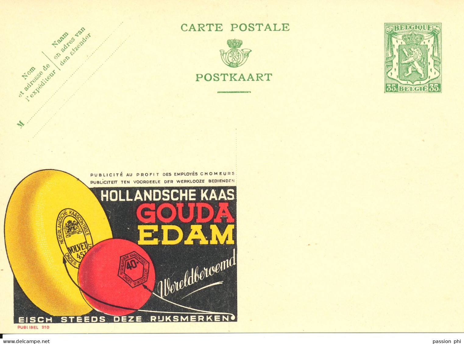 BELGIUM PPS 35C GREEN "SCEAU D'ETAT" SBEP 6 PUBLIBEL 210 GOUDA EDAM NL UNUSED - Publibels