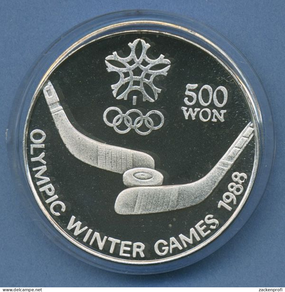 Korea Nord 500 Won 1988 Olympia Eishockey, Silber, KM 16 PP In Kapsel (m4640) - Korea, North