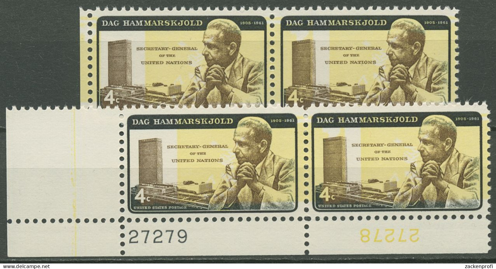 USA 1962 Dag Hammarskjöld 833 II Typenpaare B/a Und C/a Pl.-Nr. Postfrisch - Ongebruikt