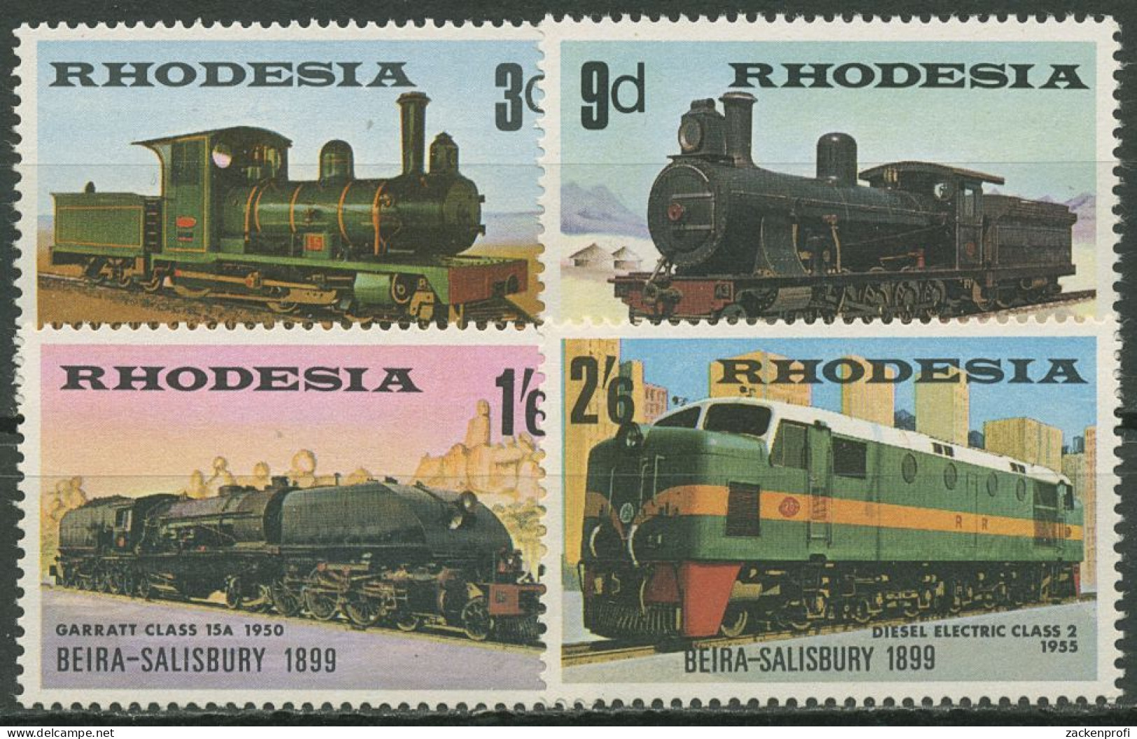 Rhodesien 1969 Eisenbahnlinie Beira-Salesbury Lokomotiven 80/83 Postfrisch - Rhodesië (1964-1980)