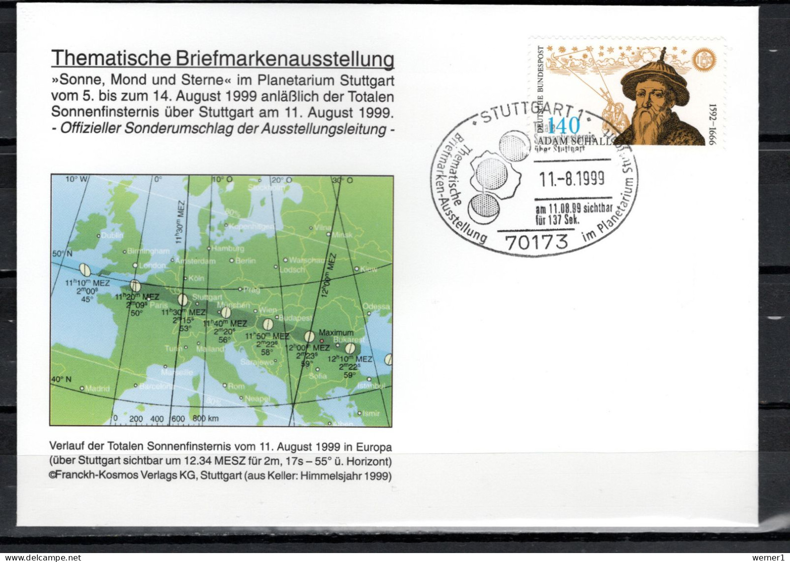Germany 1999 Space, Total Eclipse Commemorative Cover - Europa