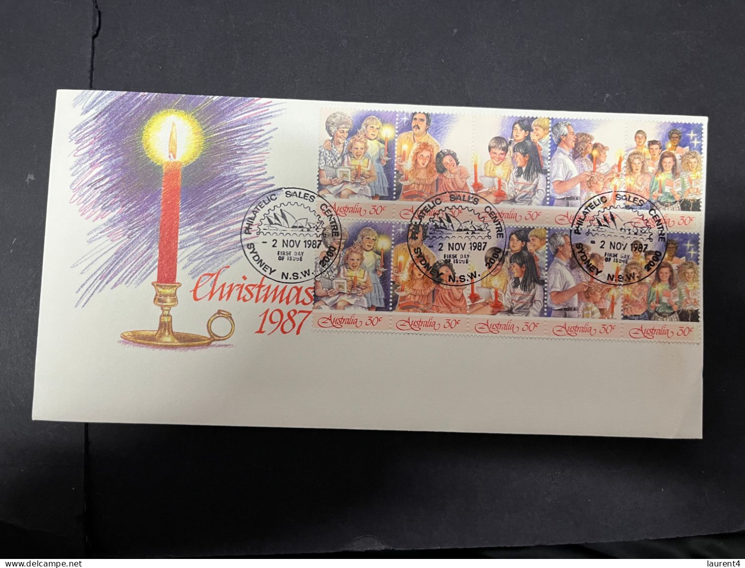 11-5-2024 (4 Z 44)  Australia FDC - 1987 - Christmas  (unusual Double Strip And P/m) - Omslagen Van Eerste Dagen (FDC)