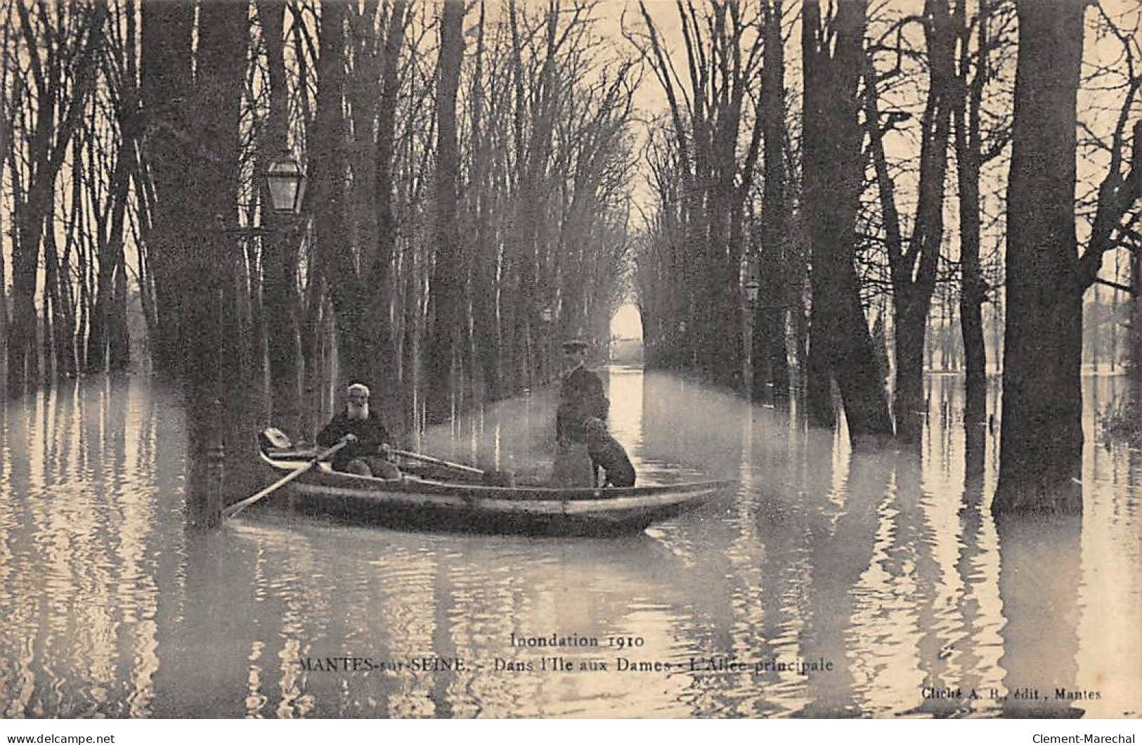 Inondation 1910 - MANTES SUR SEINE - Dans L'Ile Aux Dames - L'Allée Principale - Très Bon état - Mantes La Ville