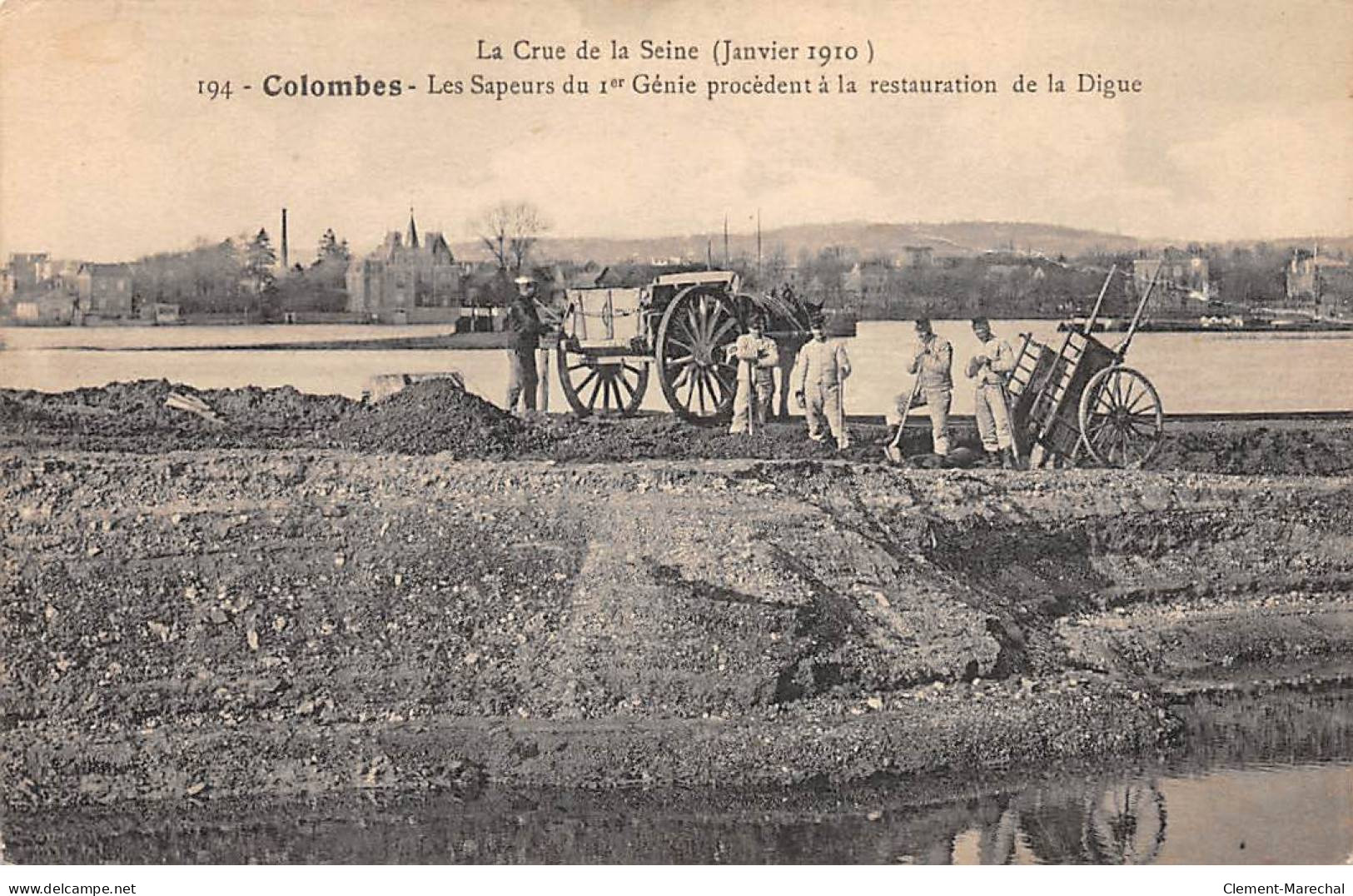 COLOMBES - La Crue De La Seine 1910 - Les Sapeurs Du 1er Génie Procédent à La Restauration De La Digue - Très Bon état - Colombes