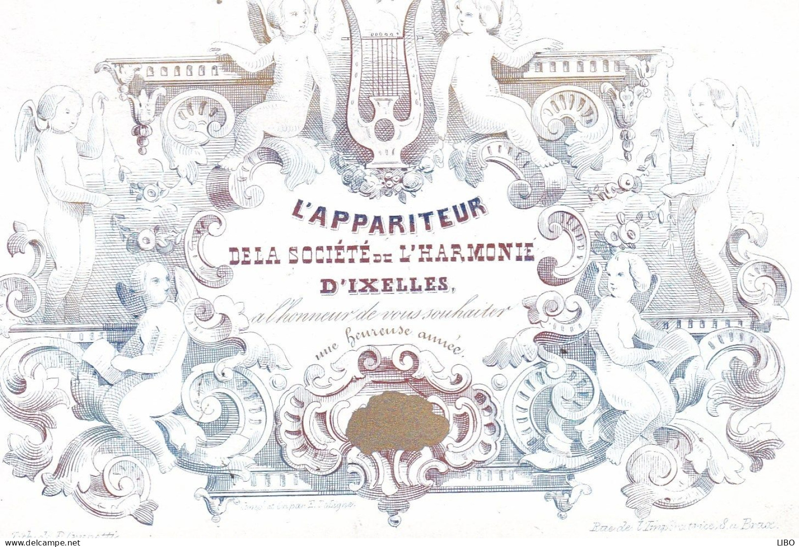 IXELLES. Carte Porcelaine L'appariteur De La Société De L'Harmonie D'Ixelles Vers 1848 Format A5 - Cartes De Visite