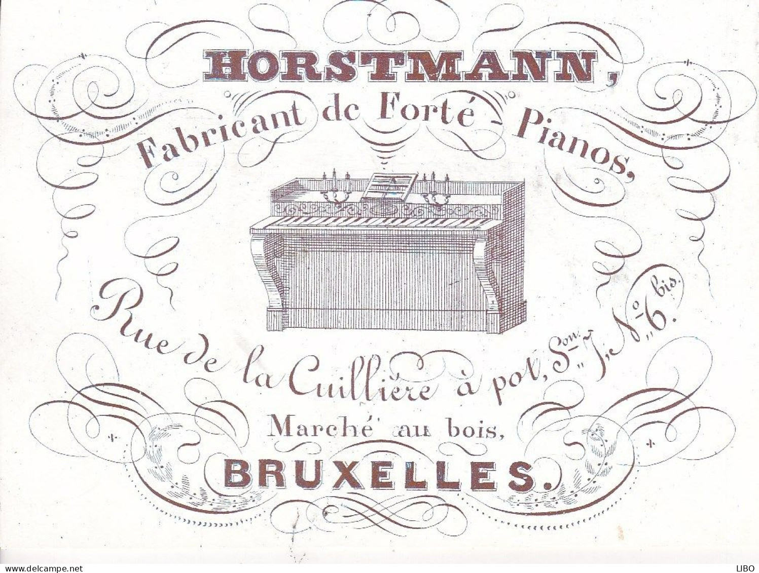 BRUXELLES Fabricant De Pianos HORSTMANN Rue De La Cuillère à Pot Marché Au Bois Carte Porcelaine Format Carte Postale - Visitekaartjes