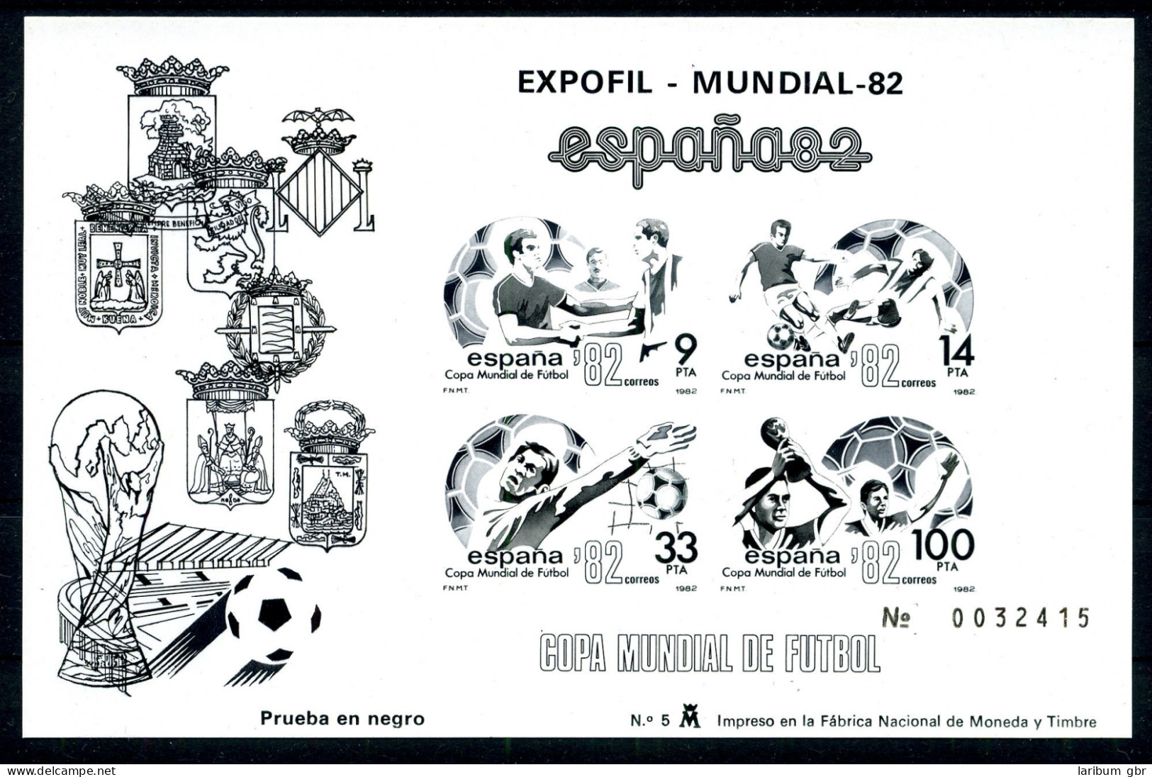 Spanien Schwarzdruck Block 26 Postfrisch Fußball #GE438 - Andere & Zonder Classificatie