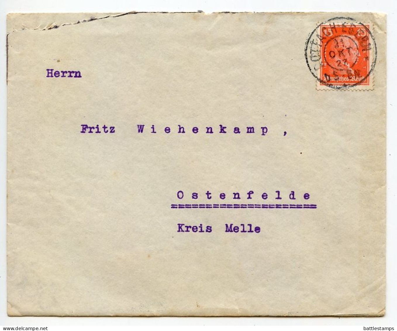 Germany 1927 Cover & Letter; Rottach-Egern - Nerz-Farm Rottach (Mink) To Ostenfelde; 15pf. Immanuel Kant - Lettres & Documents