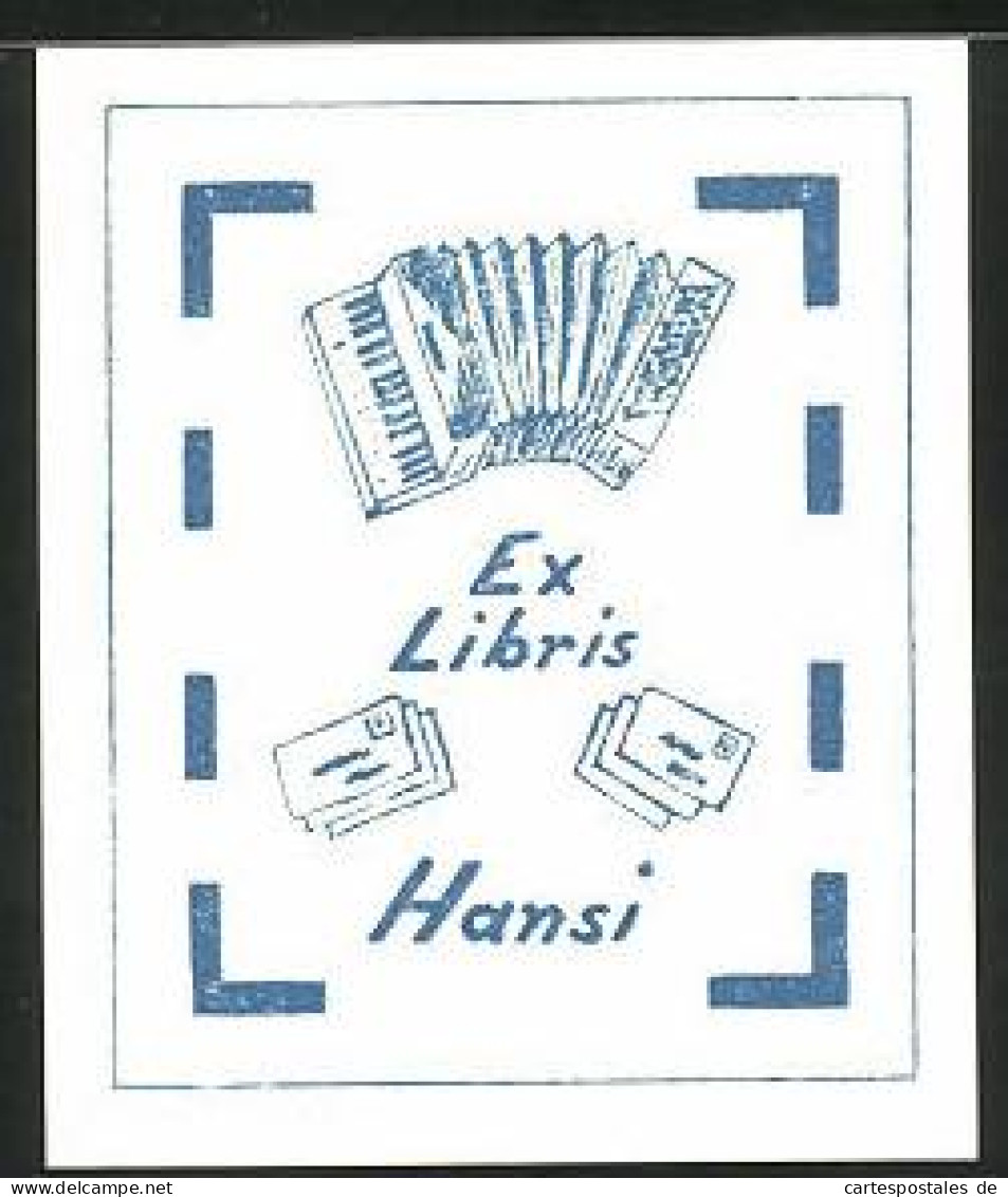 Exlibris Hansi, Akkordeon, Briefe  - Ex-Libris