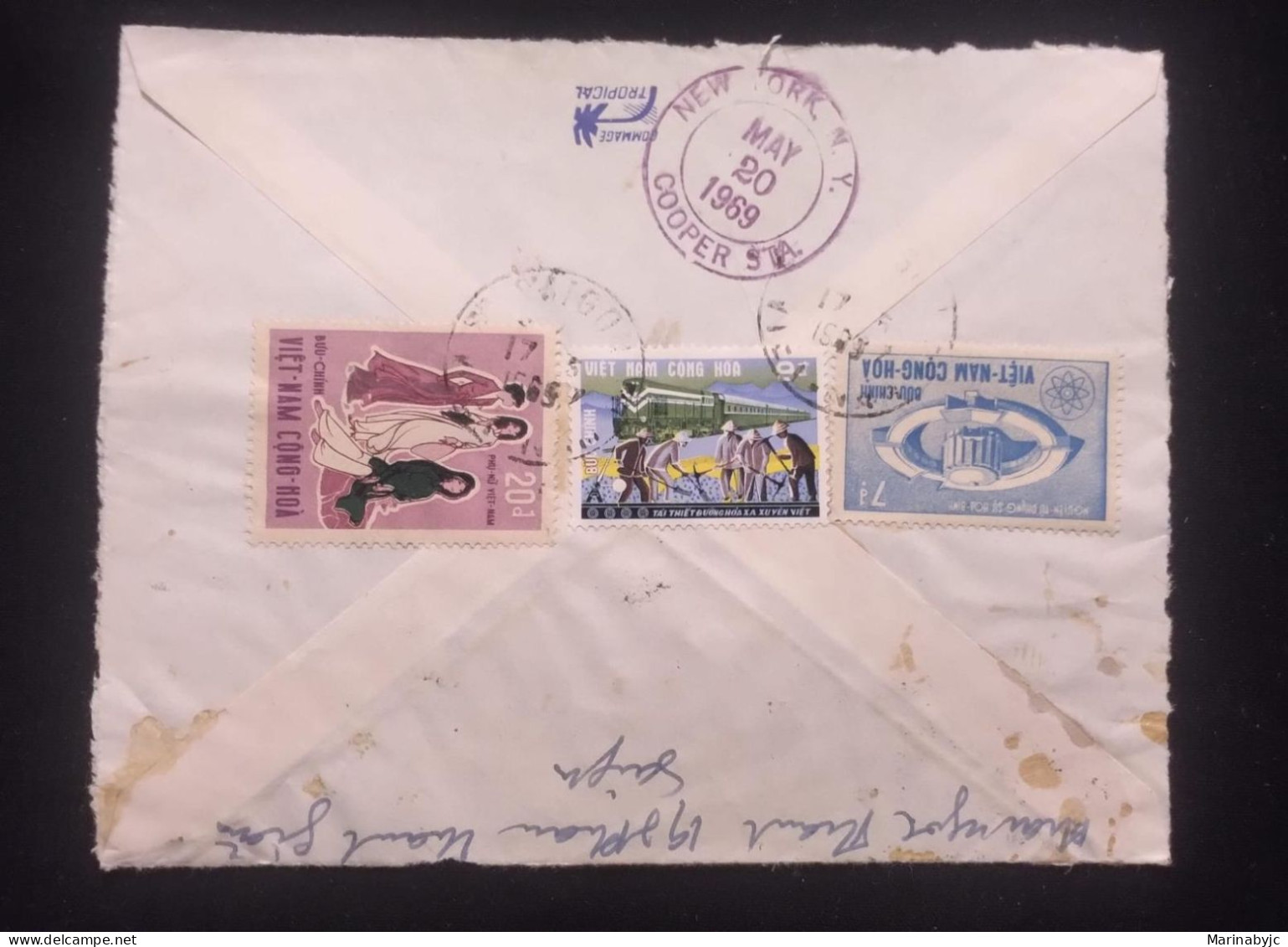 C) 1969. VIET NAM. AIRMAIL ENVELOPE SENT TO USA. MULTIPLE STAMPS. 2ND CHOICE - Autres & Non Classés