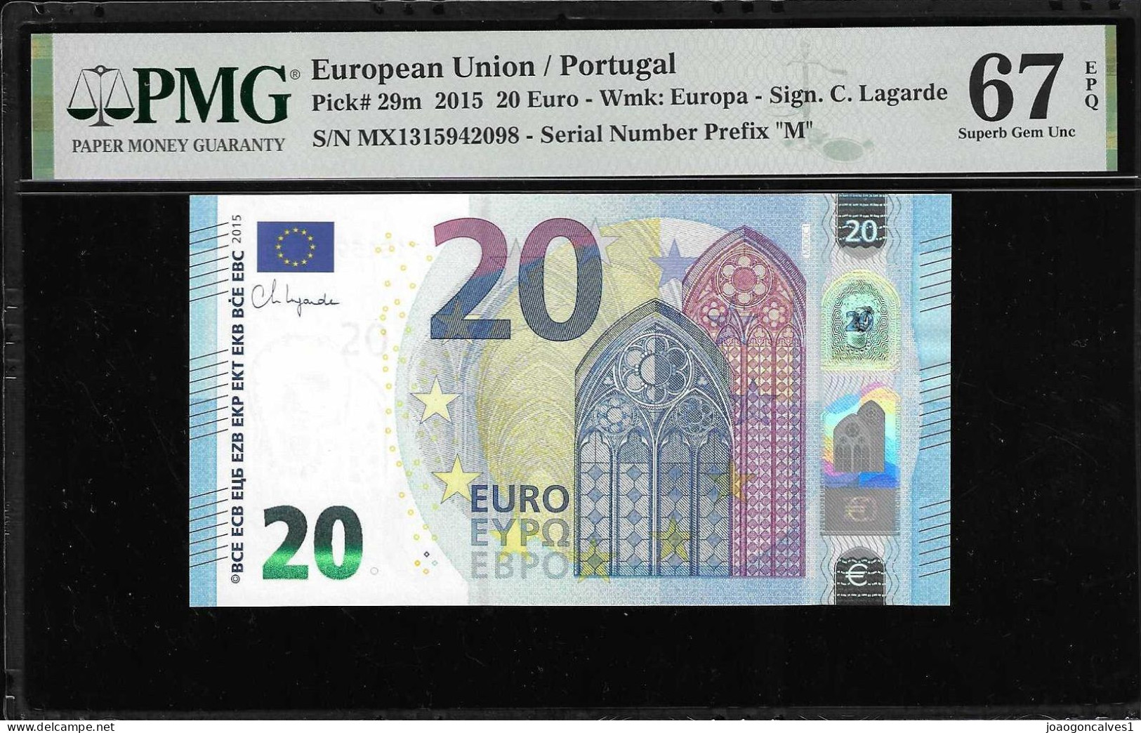 NOTA - PORTUGAL - 20 EUROS - Pick 29m - 2015  -  PMG 67 EPQ - 20 Euro